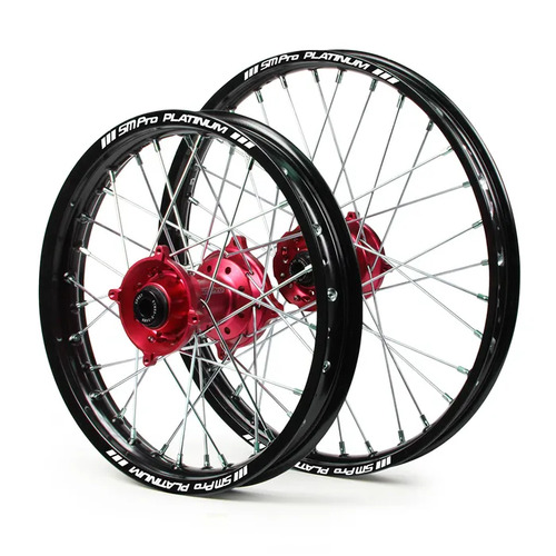 SM Pro Platinum Honda CR80 CR85 96-07 Black / Red Wheel Set